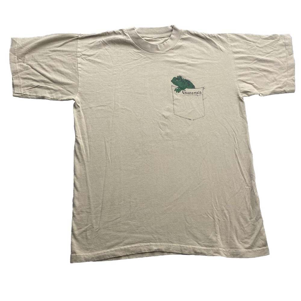 VTG Guatemala Iguana T-Shirt Men's L Tourist Destination Beige Single Stitch
